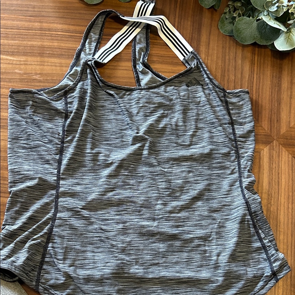 Adidas Gray Tank Top with Striped Straps